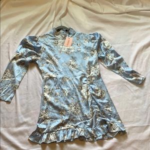 MISSGUIDED High Ruched Side Blue Dress Floral